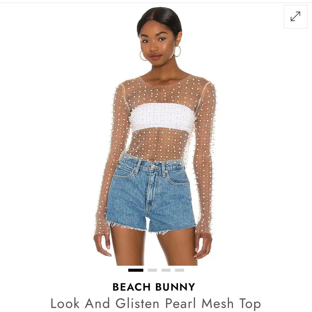 SOLD- Beach Bunny Pearl Mesh Top - White and Tan